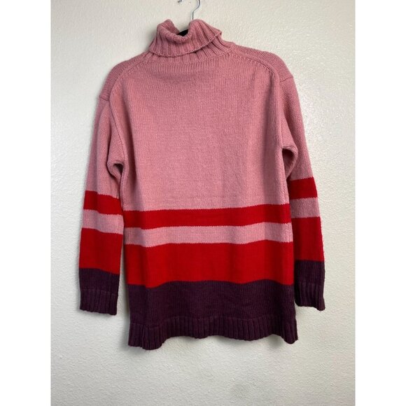Ann Taylor Wool Blend Turtleneck Sweater Womens size Small Colorblock Pink Red - Picture 2 of 8